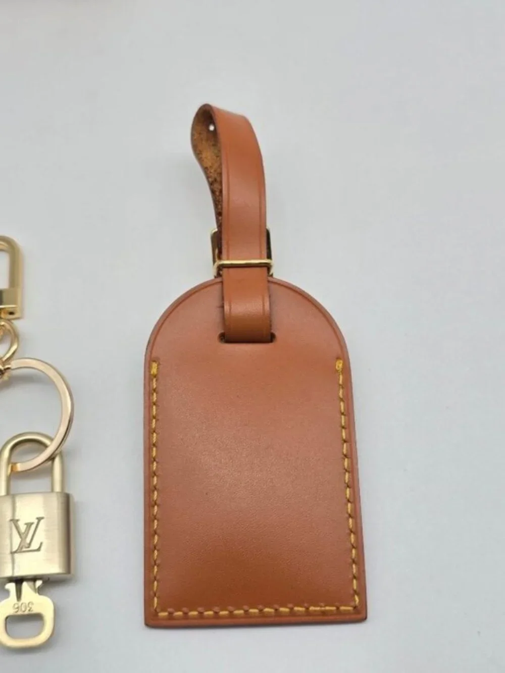 Authentic Louis Vuitton Large Brown Luggage Tag Gold LV Padlock Key + Bag Charm
